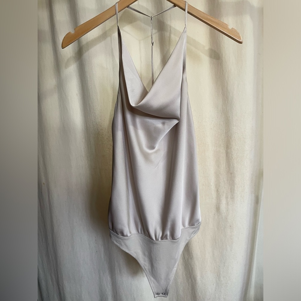 Abercrombie & Fitch Satin Cowl Neck T-Strap Back Bodysuit *WITH TAGS*